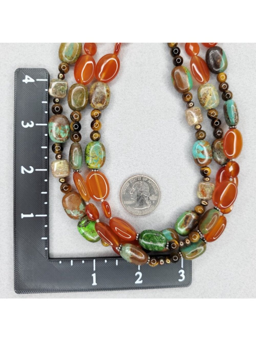 Barse Beaded Necklace Turquoise Carnelian Sterling Silver Multi Strand 18" - Picture 5 of 6